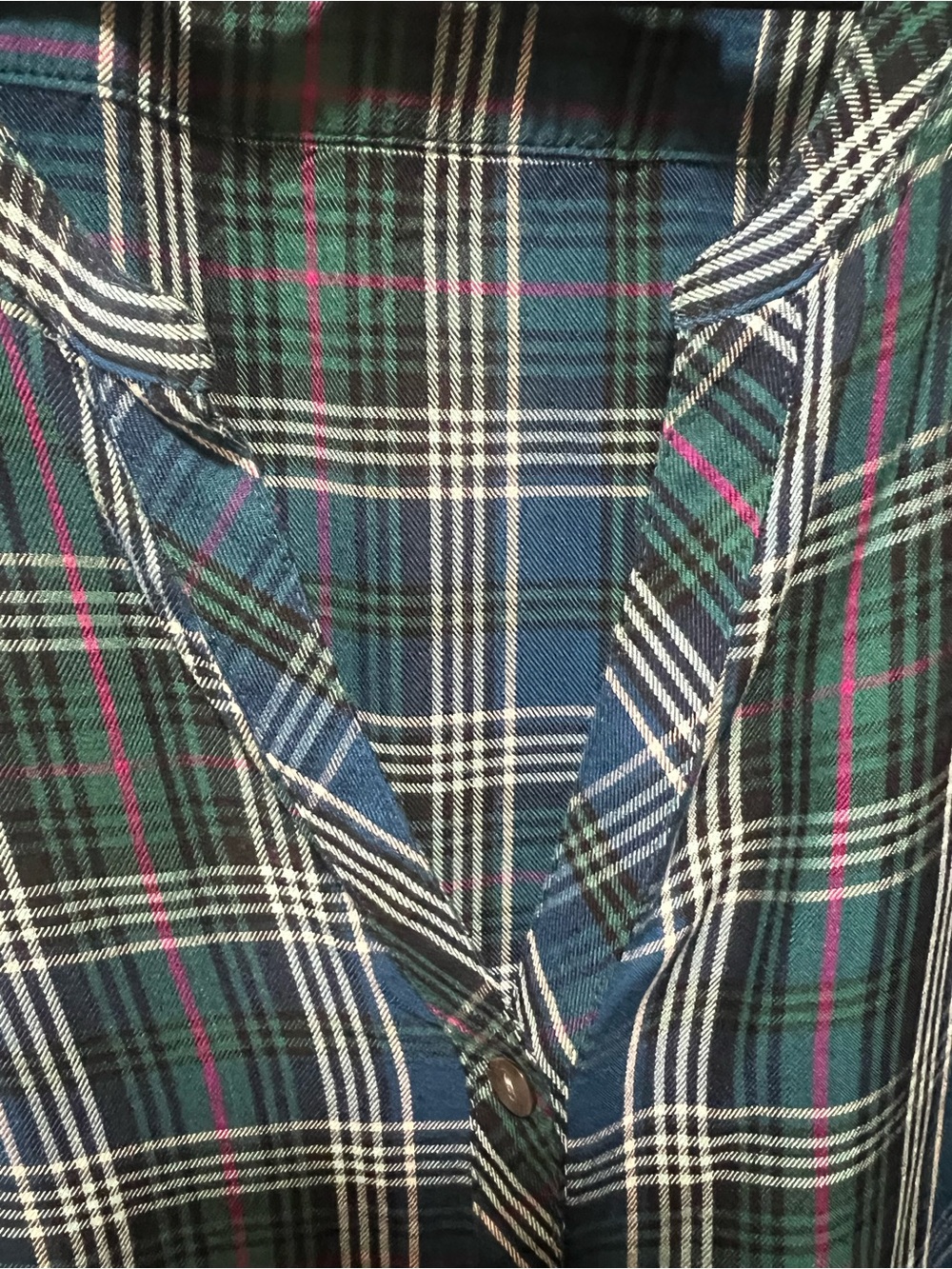 J.Jill Plaid Button Front Tunic Blouse Size Large Blue Green Rayon - Picture 8 of 11